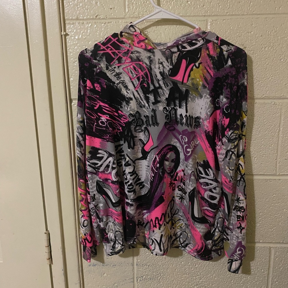 Vibrant Graffiti Women's Hoodie - Pink, Black, Gray